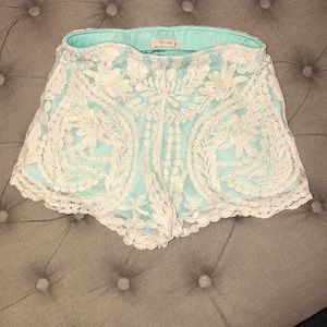 Aqua and Ivory Lace Shorts